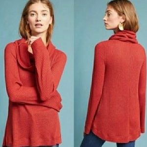 Anthro burnt orange waffle knit cowl neck sweater